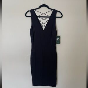 Ralph Lauren Black Sleeveless V-Neck Dress with Crisscross Back